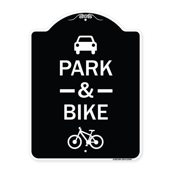 Signmission Park & Ride With Bicycle Graphic Heavy-Gauge Aluminum Architectural Sign, 24" x 18", BW-1824-23499 A-DES-BW-1824-23499